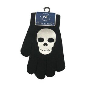 2 Pair Pack Winter Essentials Boys One Size Black Skull Gray Plain Gloves New